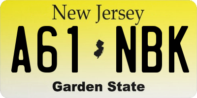 NJ license plate A61NBK
