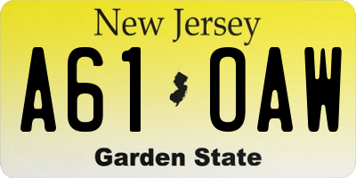 NJ license plate A61OAW
