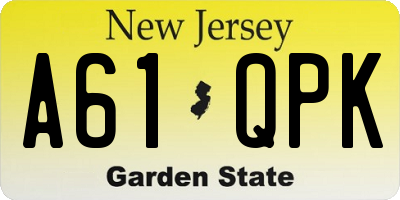 NJ license plate A61QPK