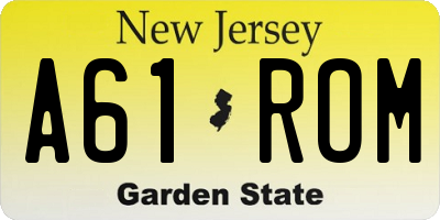 NJ license plate A61ROM