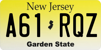 NJ license plate A61RQZ
