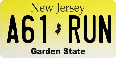 NJ license plate A61RUN