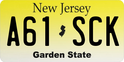 NJ license plate A61SCK