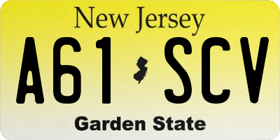 NJ license plate A61SCV