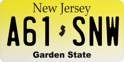NJ license plate A61SNW