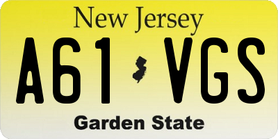 NJ license plate A61VGS