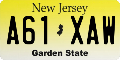 NJ license plate A61XAW