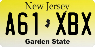 NJ license plate A61XBX