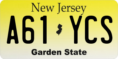 NJ license plate A61YCS