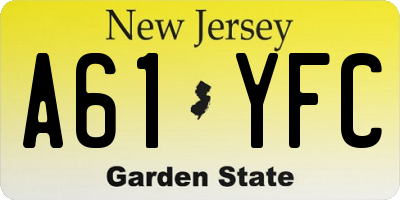 NJ license plate A61YFC