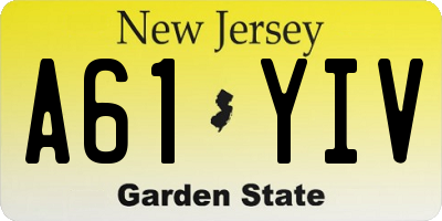NJ license plate A61YIV