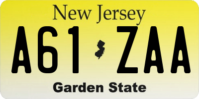 NJ license plate A61ZAA