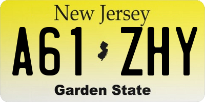 NJ license plate A61ZHY