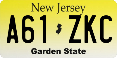 NJ license plate A61ZKC
