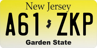 NJ license plate A61ZKP