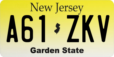 NJ license plate A61ZKV