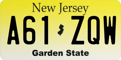 NJ license plate A61ZQW