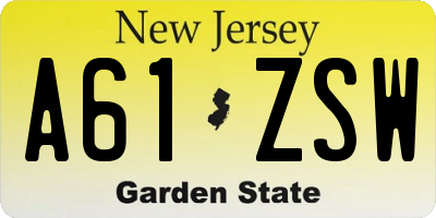 NJ license plate A61ZSW