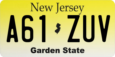 NJ license plate A61ZUV
