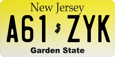 NJ license plate A61ZYK