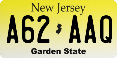 NJ license plate A62AAQ