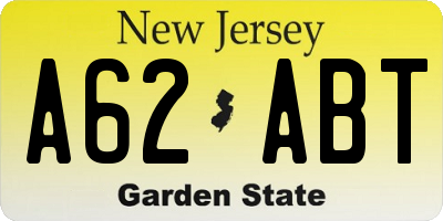 NJ license plate A62ABT
