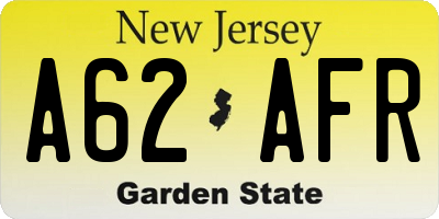 NJ license plate A62AFR