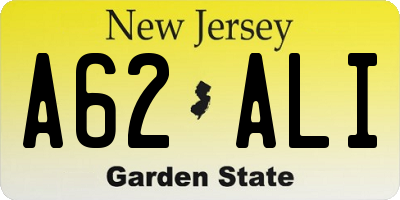 NJ license plate A62ALI