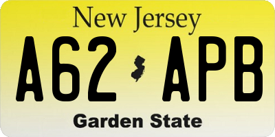 NJ license plate A62APB
