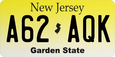 NJ license plate A62AQK