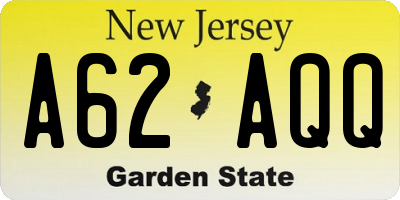NJ license plate A62AQQ