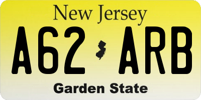 NJ license plate A62ARB
