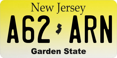 NJ license plate A62ARN