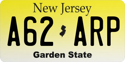 NJ license plate A62ARP