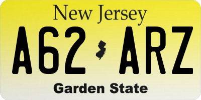 NJ license plate A62ARZ