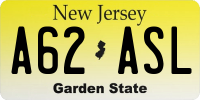NJ license plate A62ASL