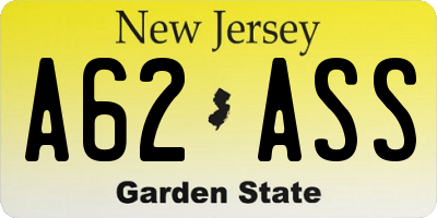 NJ license plate A62ASS
