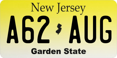 NJ license plate A62AUG