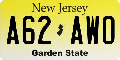 NJ license plate A62AWO