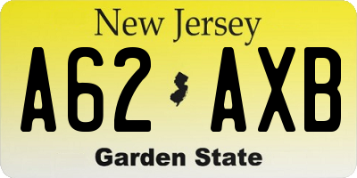 NJ license plate A62AXB