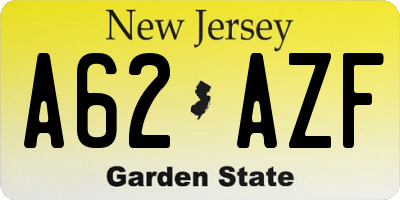 NJ license plate A62AZF