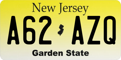 NJ license plate A62AZQ