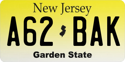 NJ license plate A62BAK