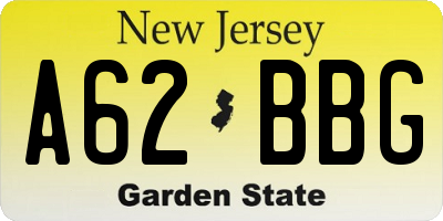 NJ license plate A62BBG