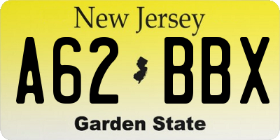 NJ license plate A62BBX