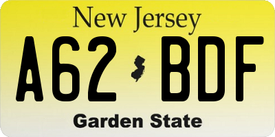NJ license plate A62BDF
