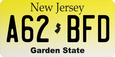 NJ license plate A62BFD