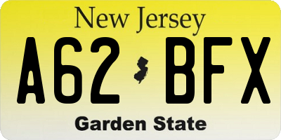 NJ license plate A62BFX