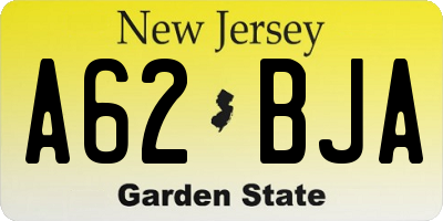 NJ license plate A62BJA