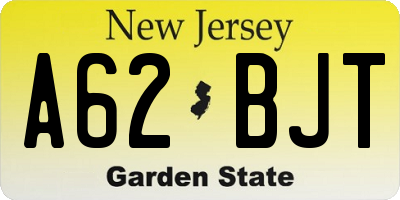 NJ license plate A62BJT